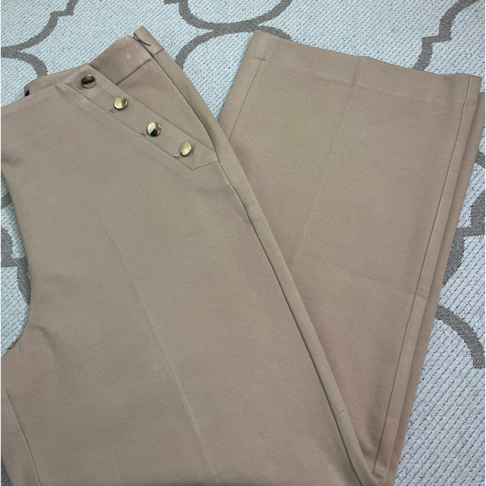TALBOTS Greenwich Wide Leg Pants Tan High Rise Sailor Trousers, size 14P